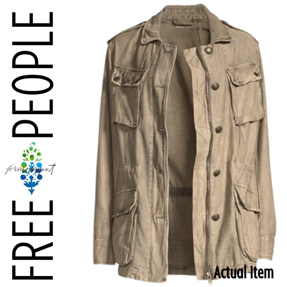 Free People Jackets & Blazers - Free People Sage Green Beige Field Utility Cargo Jacket